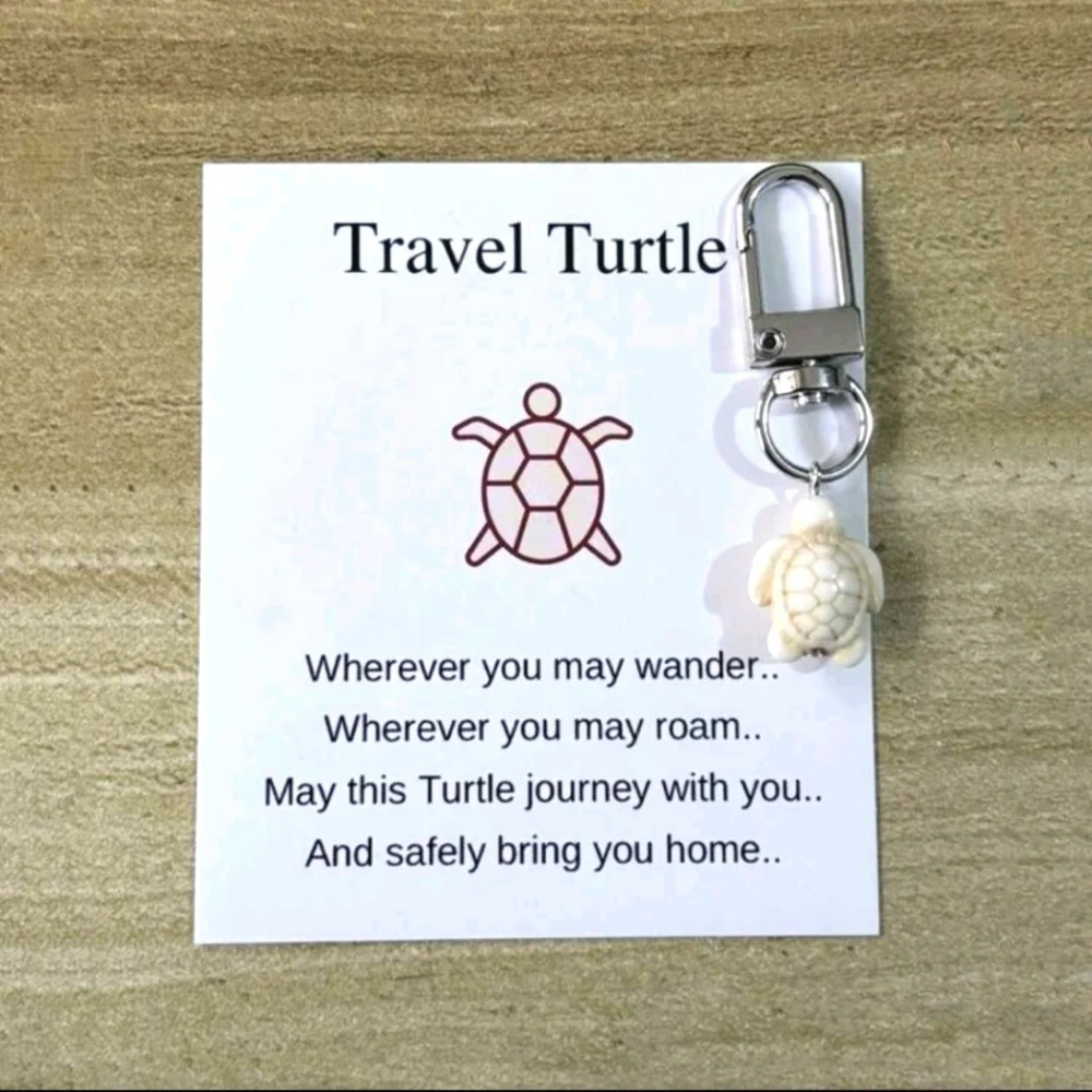 Travel turtle loving gift white keychain mini wander aesthetic vintage s…